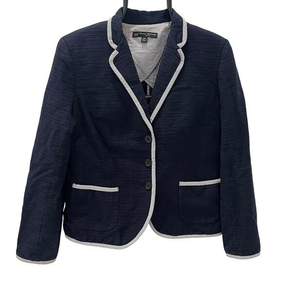 Brooks Brothers Women's Petite 12P Navy Blue With Striped Trim Blazer - Picture 1 of 7